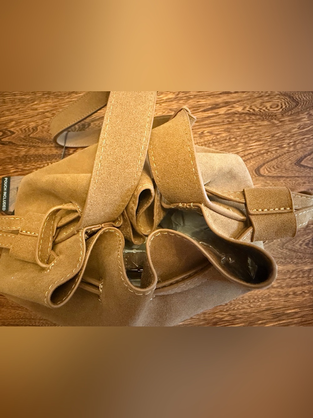 BCBG MaxAzria Faux Suede Bucket Shoulder Bag in Tan - Picture 8 of 8